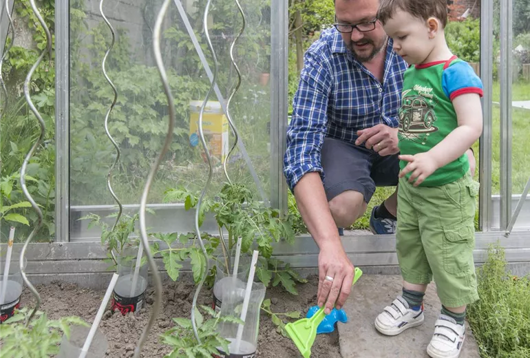 Gewächshaus, Gemüse, Familie
